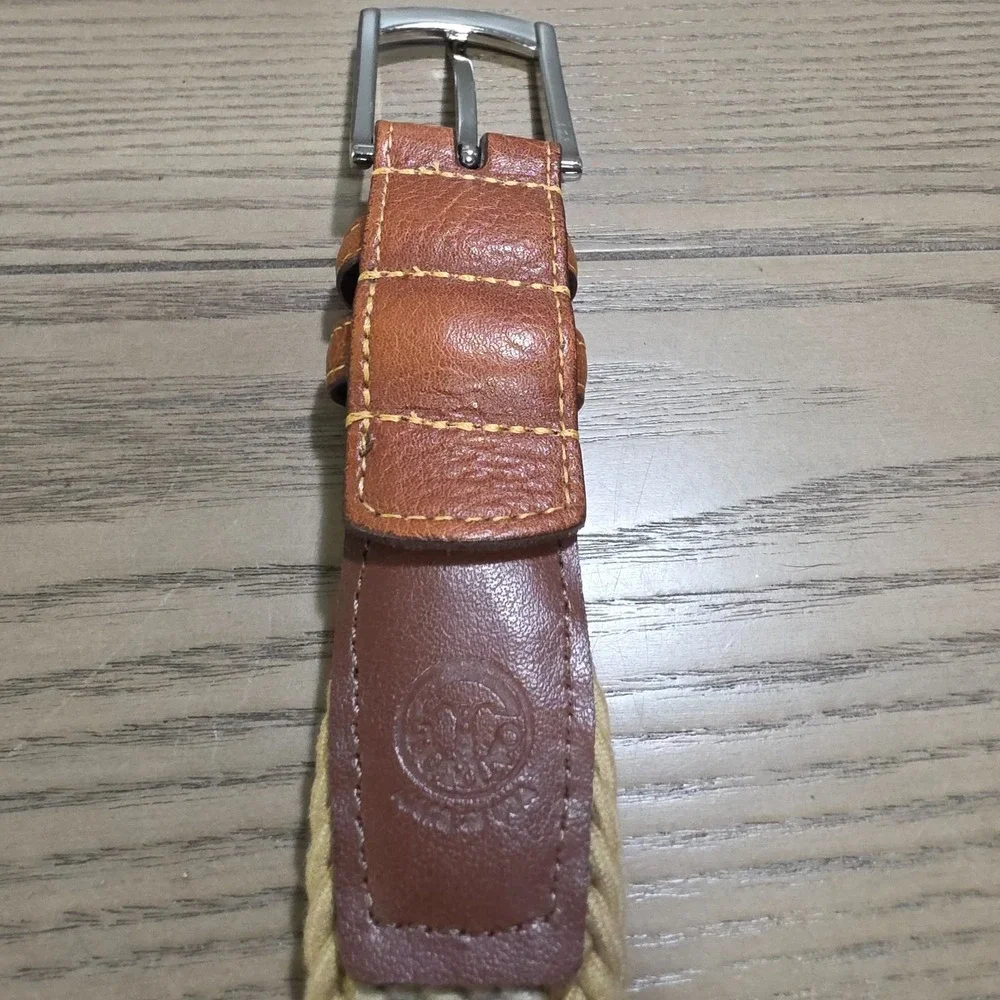 Lot of 2 Torino Men's Size 40 Cream & Beige Leather Breaded Belts Dressy Classic